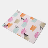 Rosa Orangefarbener Aquamariner Pinselstrich Schla Fußmatte (Schrägansicht)