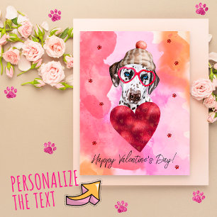 Rosa orangefarbener Dalmatiner Valentinstag Feiertagspostkarte