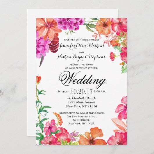 Rosa Orangefarbener Garten Hochzeitsfeiern Einladung (Vorne/Hinten)