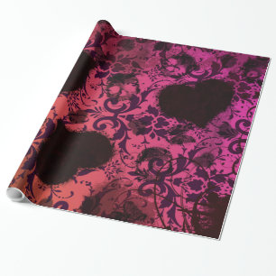 Rosa orangefarbener Grunge-Damask-Ventil Geschenkpapier