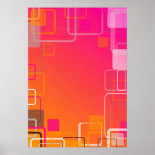 Rosa-orangefarbener Hintergrund mit bunten Quadrat Poster
