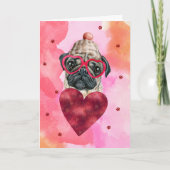 Rosa orangefarbener Mops Valentinstag Karte (Vorderseite)
