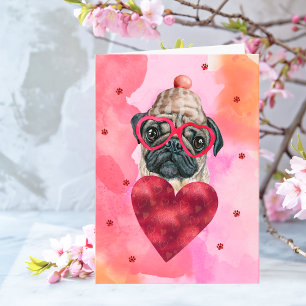 Rosa orangefarbener Mops Valentinstag Karte