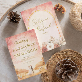 Rosa orangefarbener Pastell-Watercolor-Hochzeit im Einladung