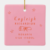 Rosa Orangefarbener Retro-Handgezogener Foto Absch Keramikornament (Rückseite)