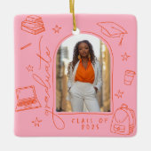 Rosa Orangefarbener Retro-Handgezogener Foto Absch Keramikornament (Vorderseite)