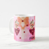 Rosa orangefarbener Spitz Valentinstag Kaffeetasse (Vorderseite Links)