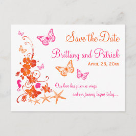 Rosa, orangefarbener tropischer Strand Save the Da Ankündigungspostkarte