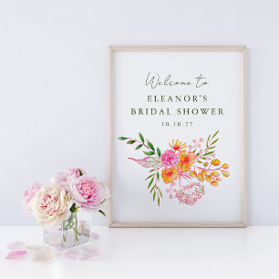 Rosa orangefarbenes Brautparty Begrüßungszeichen Poster