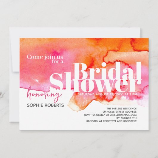 Rosa Orangefarbenes Brautparty QR-Code Einladung (Vorderseite)