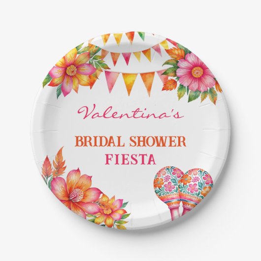 Rosa orangefarbenes Fiesta-Brautparty Pappteller (Vorderseite)