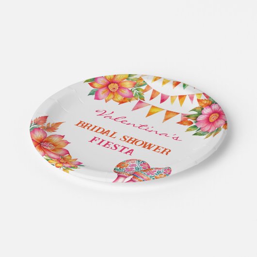 Rosa orangefarbenes Fiesta-Brautparty Pappteller (Schrägansicht)