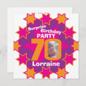 Rosa orangefarbenes Foto 70 Überraschung Geburtsta Einladung (Vorne/Hinten)