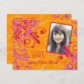 Rosa orangefarbenes Foto Abschluss Einladung (Vorne/Hinten)
