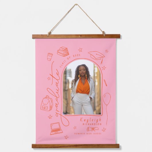 Rosa Orangefarbenes Foto Abschluss Wandteppich Mit Holzrahmen (Vorderseite)