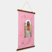 Rosa Orangefarbenes Foto Abschluss Wandteppich Mit Holzrahmen (Gewinkelt)