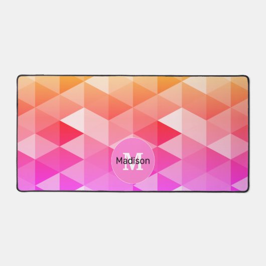 rosa orangefarbenes Neontriegelmuster Monogramm Schreibtischunterlage (Vorderseite)