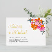 Rosa & orangefarbenes QR-Foto-Hochzeit Folieneinladung (Stehend vorne)