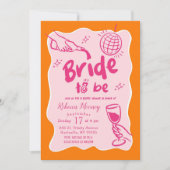 Rosa Orangefarbenes Retro Illustriertes Brautparty Einladung (Vorderseite)
