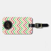 Rosa Orangefarbenes Zickzack Muster mit Monogramm Gepäckanhänger (Vorderseite horizontal)