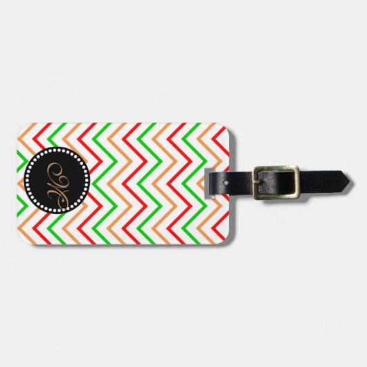 Rosa Orangefarbenes Zickzack Muster mit Monogramm Gepäckanhänger (Vorderseite horizontal)