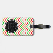 Rosa Orangefarbenes Zickzack Muster mit Monogramm Gepäckanhänger (Rückseite horizontal)