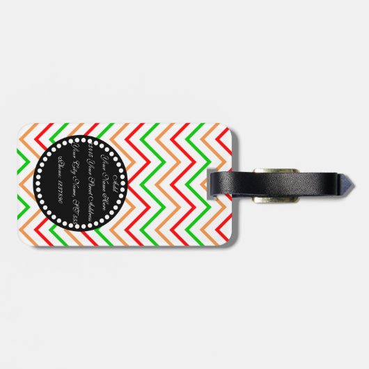 Rosa Orangefarbenes Zickzack Muster mit Monogramm Gepäckanhänger (Rückseite horizontal)
