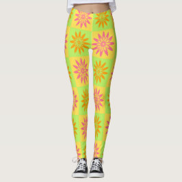 Rosa Orangen-Blumenmuster Leggings