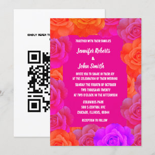 Rosa Orangen Lila-florale QR-Code-Rose Hochzeiten Einladung