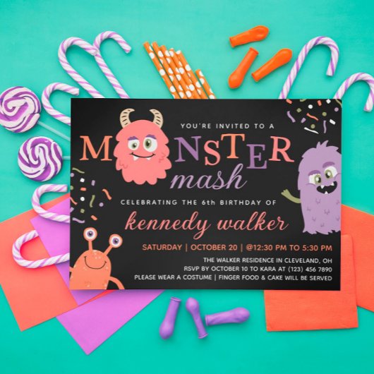 Rosa Orangen-Monster-Mash-Halloween-Party Einladung