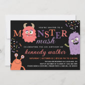 Rosa Orangen-Monster-Mash-Halloween-Party Einladung (Vorderseite)