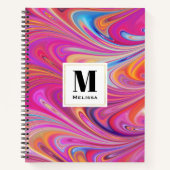Rosa Orangen Wirbel Abstraktes Design Monogramm Notizblock (Vorderseite)