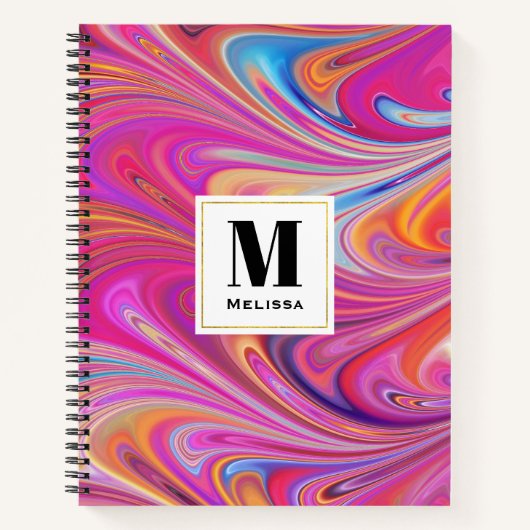 Rosa Orangen Wirbel Abstraktes Design Monogramm Notizblock (Vorderseite)
