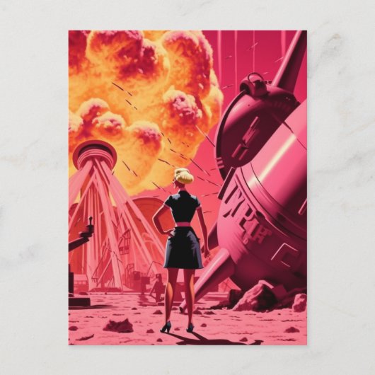 Rosa Orangenbombe raucht Vintager Cartoon Postkarte (Vorderseite)