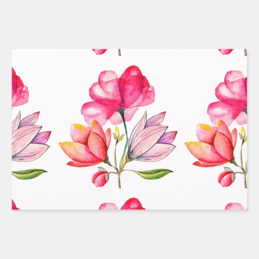 Rosa Orangengelbe Wasserfarbe und Blume Geschenkpapier Set (Vorderseite 3)