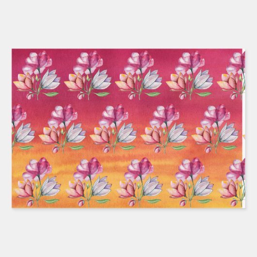 Rosa Orangengelbe Wasserfarbe und Blume Geschenkpapier Set (Vorderseite)