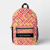 Rosa Orangengelbes Kunstmuster des Mitteljahrhunde Bedruckter Rucksack (Vorderseite)