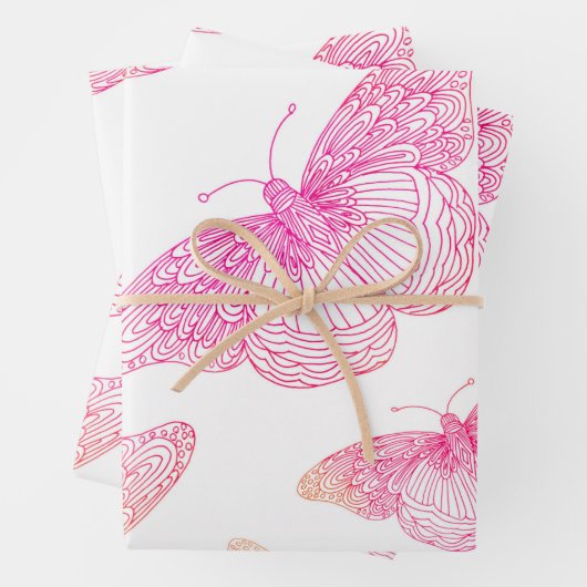 Rosa Orangenschmetterlingsmuster Geschenkpapier Set (Beispiel)