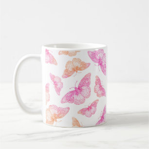 Rosa Orangenschmetterlingsmuster Kaffeetasse