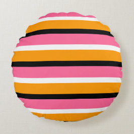 Rosa Orangenstreifen Horizontale Linien Rundes Kissen