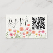 Rosa Oranges Blumen Hochzeit RSVP QR-Code Begleitkarte (Vorderseite)