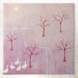 Rosa Orchard mit Gänselandschaftsmalerei Fliese