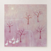 Rosa Orchard mit Gänselandschaftsmalerei Puzzle (Vertikal)