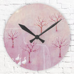 Rosa Orchard mit Gänselandschaftsmalerei Runde Wanduhr<br><div class="desc">Eine Gänseherde in einem Obstgarten mit Apfelbäumen im Frühjahr. Eine sanfte,  verträumte rosa Landschaftsmalerei. Originelle Kunst von Nic Squirrell.</div>