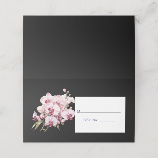 Rosa Orchid Black Guest Tischnummer Platzkarte (Außenseite Aufgefaltet)