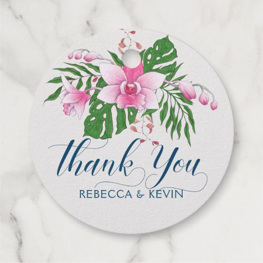 Rosa orchid Blume Bouquet Danke Typografie Geschenkanhänger (Rückseite)