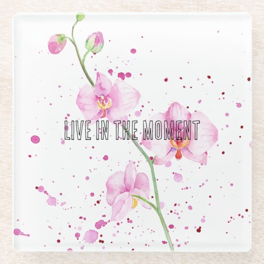 Rosa Orchid-Blume Glasuntersetzer (Vorderseite)