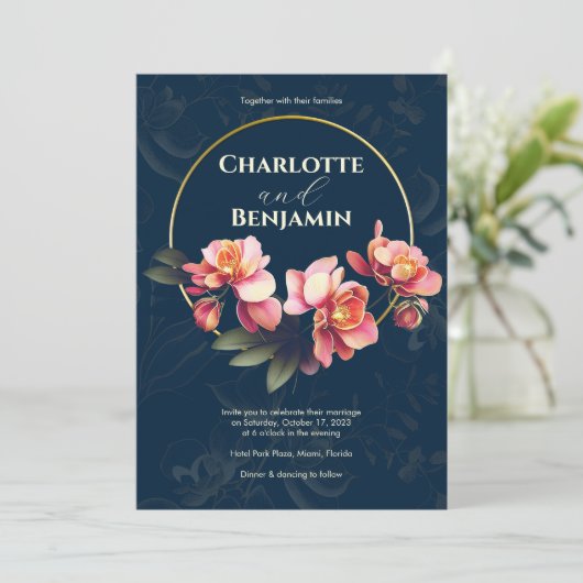 Rosa Orchid-Blume | Rundrahmen | Hochzeit Einladung (Stehend Vorderseite)