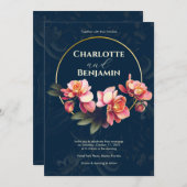 Rosa Orchid-Blume | Rundrahmen | Hochzeit Einladung (Vorne/Hinten)