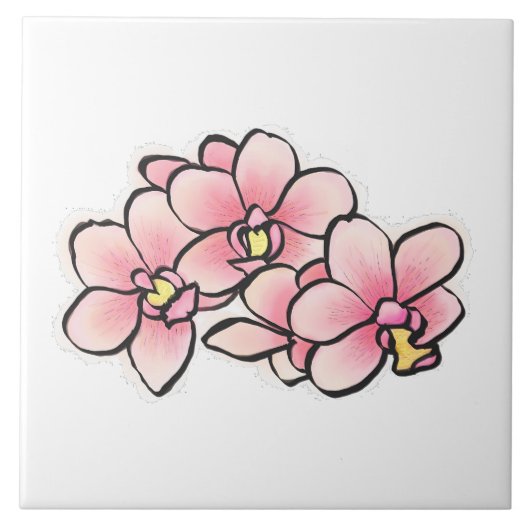 Rosa Orchid-Blume Watercolor-Design Fliese (Vorderseite)